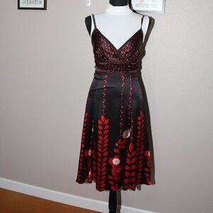 Ted Baker Womens 100% Silk Dress Empire Waist Black Red Floral Size Ted 1 US 4